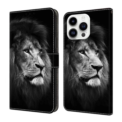 For Various Phone Cool Lions Card Wallet Case Magnetic Flip Stand Cover Lanyard - Image 1 of 4