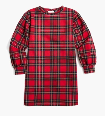 J. Crew Crewcuts Niñas Rojo Tartán Vestido de Vacaciones con Mangas Abullonadas Talla Mediana Foto 1 de 4