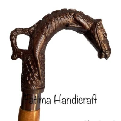 Antiguo bastón para hombre y mujer cabeza de caballo diseñador bastón espiral de madera 36" Foto 1 de 4