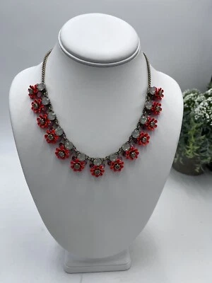 J. Crew яркий оранжевый металлический цветочный розовый прозрачный опалесцентные кристаллы ожерелье - Изображение 1 из 4