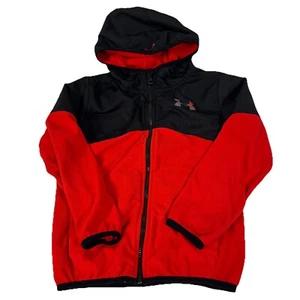 Under Armour Cold Gear Red Loose Full Zip Micro Fleece Hooded Jacket Boys Size 7 - Picture 1 of 6