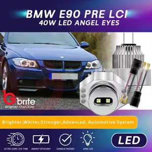 40W BMW 3 SERIES E90 E91 LED ANGEL EYE MARKERS 6000K XENON RINGS WHITE A19 - Picture 1 of 8