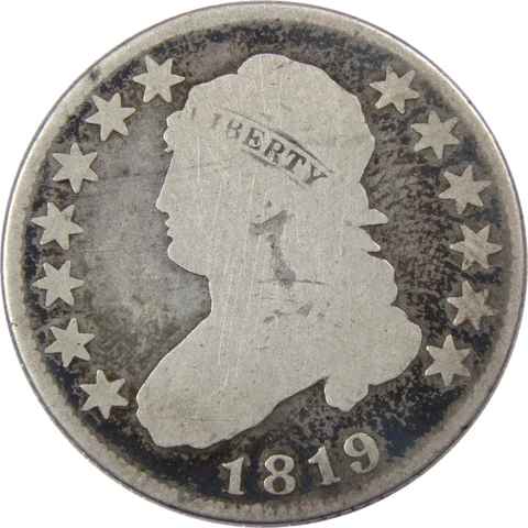 1819 Small 9 Capped Bust Quarter VG Very Good 89.24% Silver SKU:I716 Cover