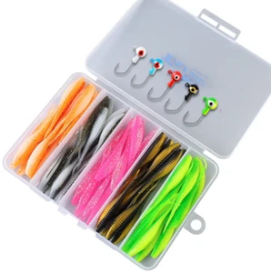 65Pcs Fishing Lure Kit Soft Plastic Jig Heads Set for Bass, Crappie, Trout - Picture 1 of 5