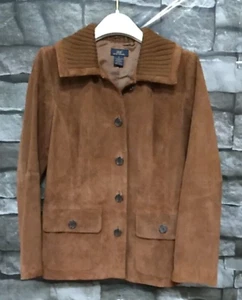 Brooks Brothers 346 Suede Leather Coat Button Down Wool Collar Jacket Size 6 - Picture 1 of 8