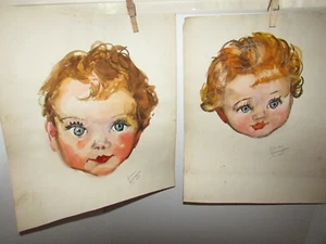 EDWARD GALLAGHER 1935 PR WATERCOLOR PAINTINGS DARLING CHILDREN 2 PICTURES - Picture 1 of 8