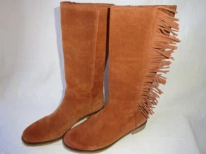 Lucky Brand Boots LK-Grayer Tall Boots Leather Brown Fringe Boots New 8.5M - Picture 1 of 12