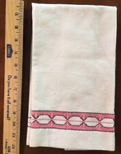 Vintage RETRO Hand Embroidered Kitchen Dish Hand Towel Hot Pink & Black 17”x24”