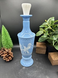 Vintage 1960 JIM BEAM Greek Chariots Blue Milk Glass Liquor Decanter Bottle - Picture 1 of 6