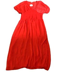 Haute Curve Womens Maxi Dress Sz 3XL Red V-Neck Smocked Short Sleeve NWT - Picture 1 of 10