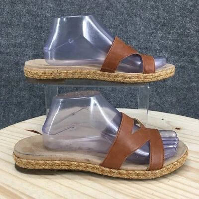 Anne Klein Sandals Womens 10M Dalina Slip On Espadrille Flat Slide Brown Leather - Image 1 of 4