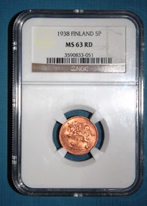 Finland 1938 5 Pennia MS63 RED NGC - Picture 1 of 2