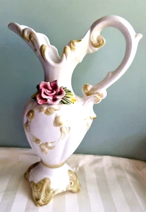 ITALIAN CAPODIAMONTE Floral Pitcher Vase; 27 cm tall; vintage, back stamped; vgc - Bild 1 von 6