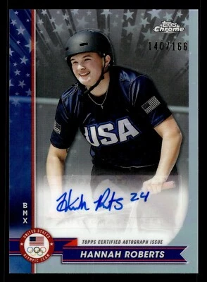 HANNAH ROBERTS 2024 TOPPS CHROME OLYMPICS REFRACTOR AUTOGRAPH AUTO /166 BMX - Image 1 of 2