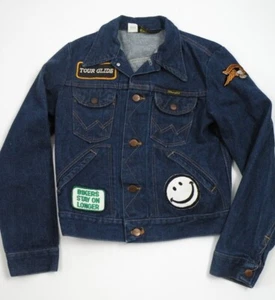 Vintage 70's Wrangler Denim Jacket Harley Davidson patches USA Kids Size 16 - Picture 1 of 8