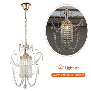 Crystal Mini Chandelier Lighting Vintage Hanging Light Pendant Lamp Fixture Gold - Picture 1 of 10