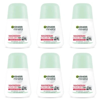 6x Garnier Mineral Magnesium Ultra Dry Anti-perspirant Deodorant Roll On Women - Image 1 of 2