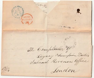 1854 STAMPLESS LIVERPOOL & UDC FAIRFIELD SAMUEL WRIGHT RE LEGACY DUTIES R JAMES - Picture 1 of 3