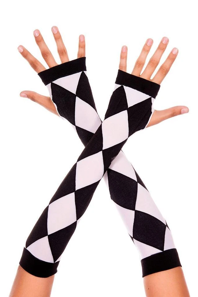 NEW sexy MUSIC LEGS diamond CHECKERED fingerless ELBOW long GLOVES arm WARMERS - Image 1 of 1