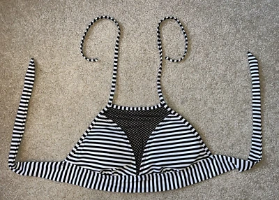 Mossimo Black & White Striped Padded Bikini Swimsuit Top w/ Tie Straps Small - Image 1 of 4