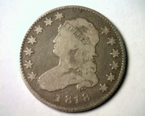 1818 BUSTO CON TAPA CUARTO FINO F MARRÓN 7 RAREZAS 4+ BONITA MONEDA ORIGINAL RARA - Imagen 1 de 2