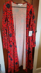 NWT LULAROE Women's XL Red Black Floral Long Sleeve Pockets Sarah Duster Sweater - Picture 1 of 5