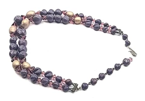 VINTAGE Purple Double Strand Glass Beads Necklace Murano? - Picture 1 of 8