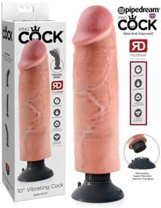 KING COCK Vibrating Dildo Realistic 10" SUCTION CUP Wall MOUNTABLE + Waterproof - Picture 1 of 12