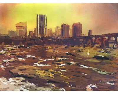 Colorful sunset painting Richmond Virginia skyline landscape decor (original) - Image 1 of 4
