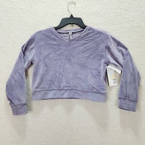 Z by Zella Soft Velour Cropped Sweater Girl's XS(5/6) Purple Bonnet V-neck L/S