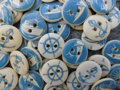 (7)  10 Knöpfe ø 15 mm 1,5 cm Holz Seefahrt Anker Kahn Segelboot Meer Ozean Hemd - Bild 1 von 3