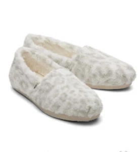 Toms Alpargata White Leopard Fleece Slip On Shoes Women’s 8 NEW - Picture 1 of 4