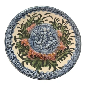 French Antique Barbotine/ Majolica Plate Art Nouveau Cherubs & Nature Motif - Picture 1 of 4