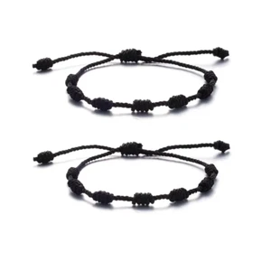 2stk 7 Knoten schwarz Armband zum Schutz Glück Amulett Freundschaft Geflecht Sei - Bild 1 von 5