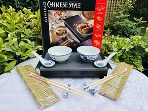 Chinese Style Dining Set For 2 Bowls, Chopsticks & Rests Spoons Placemats Recipe - Picture 1 of 10