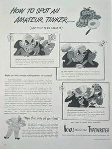 1943 vintage Royal typewriter Print Ad. Black And White Cartoon Illustration - Picture 1 of 1