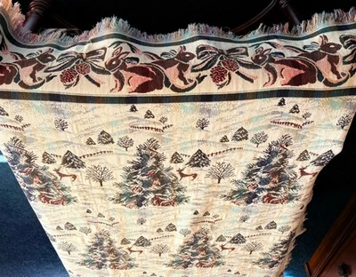 Forest Friends Cotton Throw Approx. 52x64” Fringed - Image 1 of 4