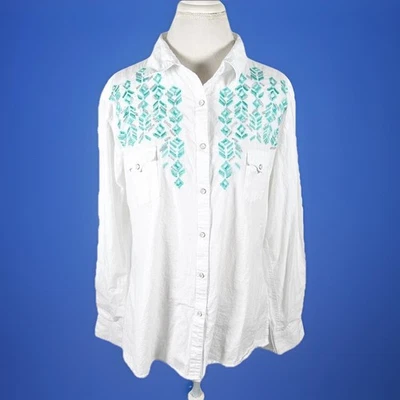 Panhandle White Pearl Snap Button Shirt Western Embroidery Womens Size XL - Image 1 of 4