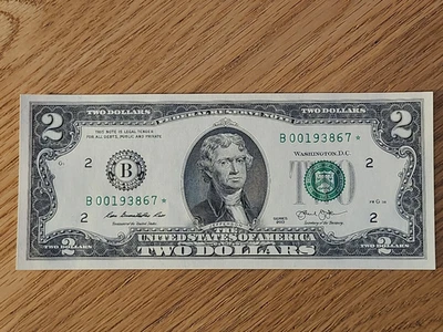 2013 $2 NEW YORK District UNC/GEM STAR NOTE B00193867* 1 OF 3 CONS SERIAL NUMBER - Image 1 of 4