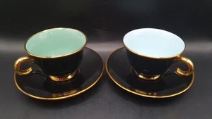 2x Stavangerflint Schwarz Goldgefüttert Blau/Grün Mocca/Kaffee/Expressotasse & Untertasse - Bild 1 von 11