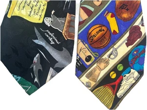 (2) Nicole Miller Seidenkrawatten Vintage handgenäht bunt Neuheit Grafik - Bild 1 von 11