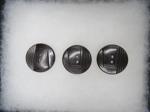 Vintage Lot 3 black MCM celluloid buttons 2 holes geometric design 1" round - Picture 1 of 6