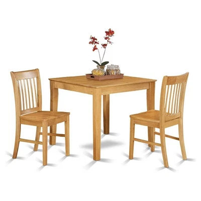 East West Furniture Oxford 3-piece Wood Table and Dinette Chairs in Oak - Image 1 of 4