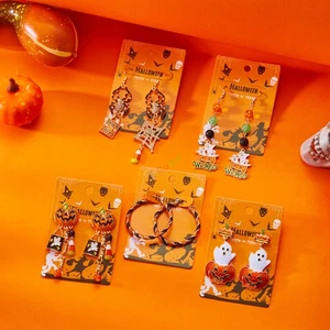 Halloween Jewelry Gifts Women Fashion Enamel Pumpkin Ghost Drop Dangle Earrings - Picture 1 of 27