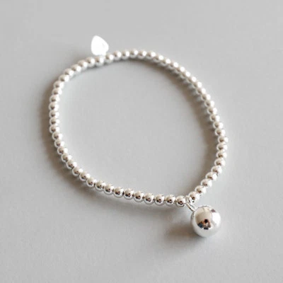 3mm Women Real S925 Sterling Silver Classic Ball Bead Chain Bracelet Bangle - Image 1 of 4