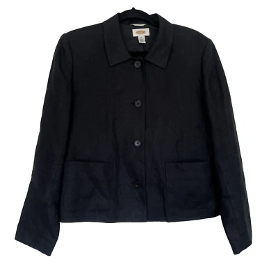 Talbots  Jacket Blazer Size 10 Black Irish Linen  Buttons Lined Classic - Image 1 of 4