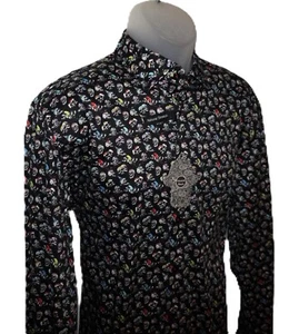 Camisa Visconti Negra Estampado Calavera Manga Larga Grande Natural Elastizada Nueva con Etiquetas (#2) - Imagen 1 de 11