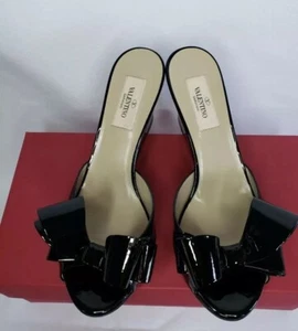 Authentic Valentino Bow Wedge Patent Black 37 - Picture 1 of 9