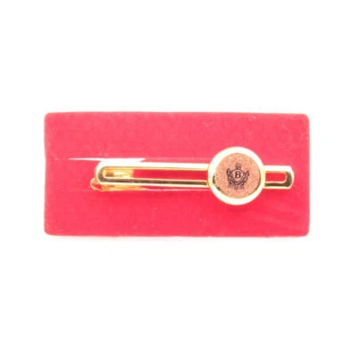 Vintage 24KGF metal inlaid glass tie bar clasp clip  Royal "B" monogram crown  - Image 1 of 3