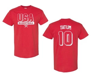 USA Men's Basketball Jayson Tatum #10 Front & Back Men's RED Tee Shirt 393 - Picture 1 of 1